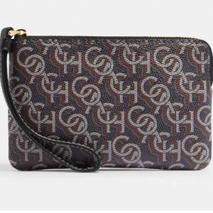 Corner Zip Wristlet With Coach Monogram Print Brand New with Tag